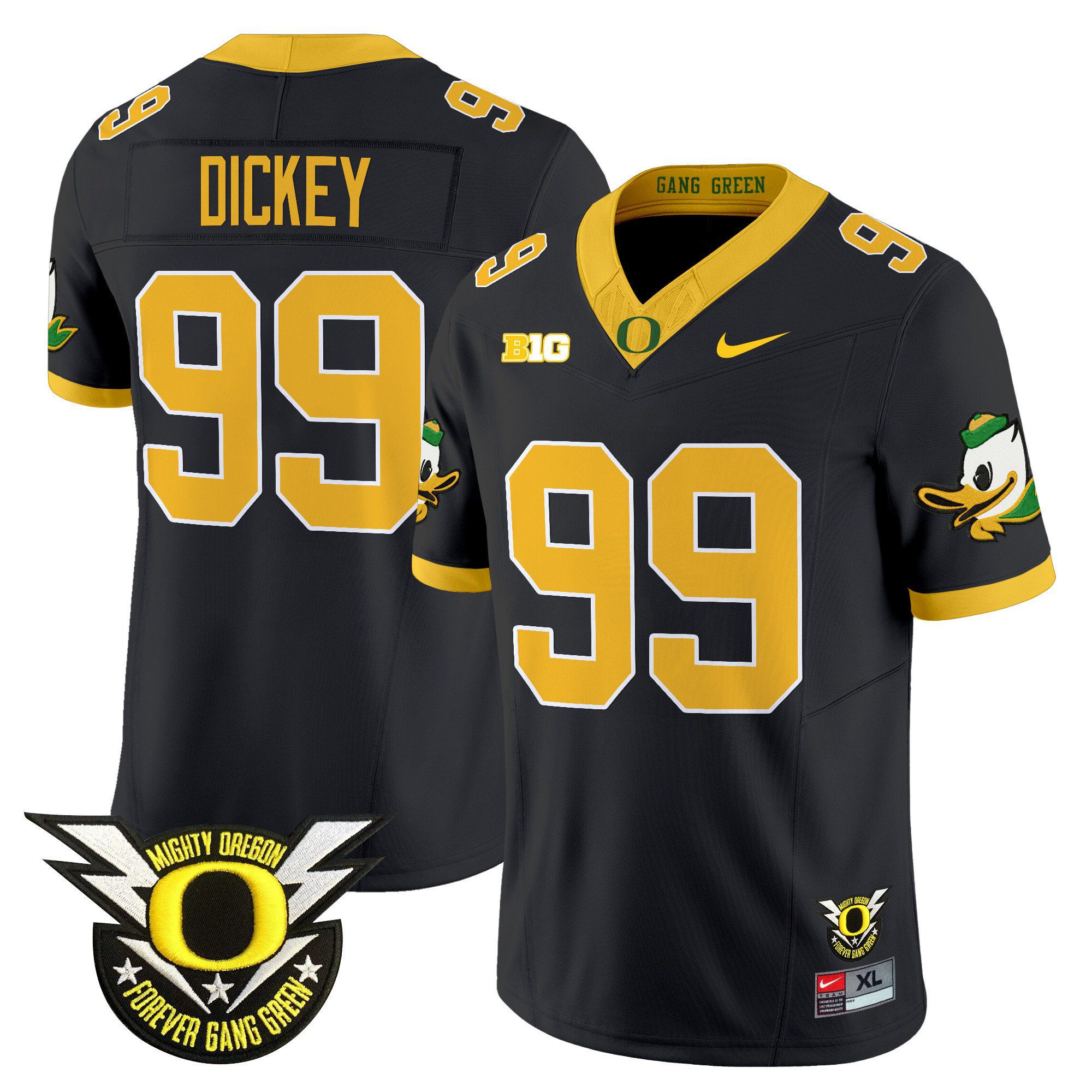 Men Oregon Ducks #99 Dickey Black 2024 Nike Forever Gang Green & BIG Patch Vapor Limited NCAA Jersey